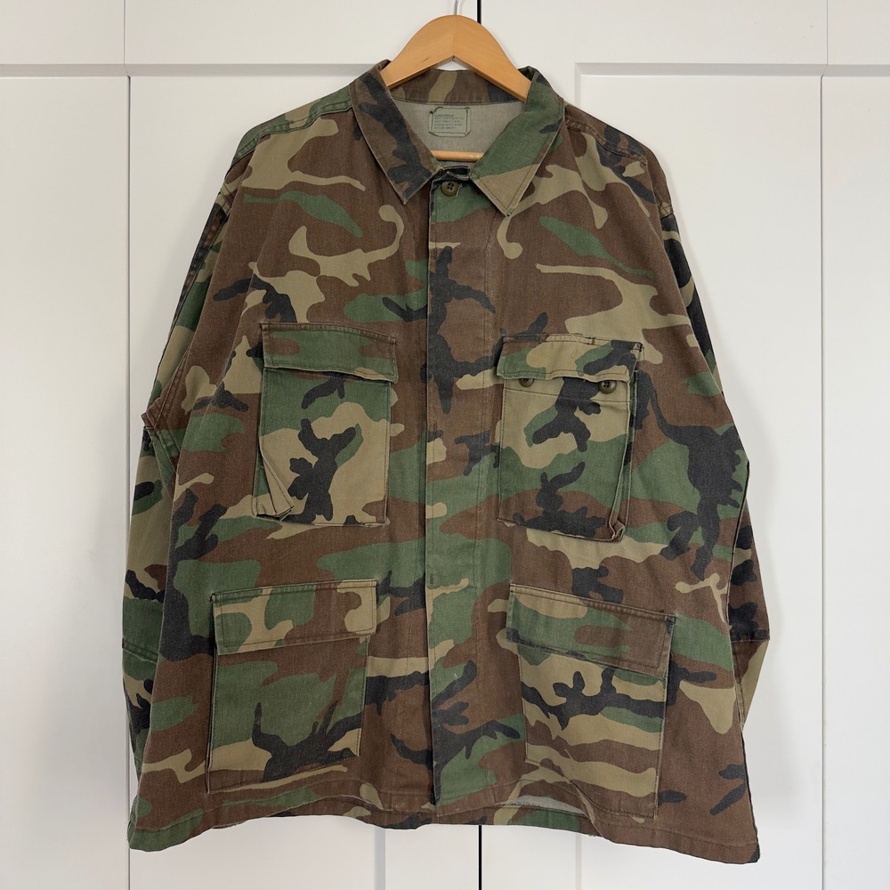 Vintage Mens XL Military BDU Jacket Camouflage Woodland Utility Cotton Blend